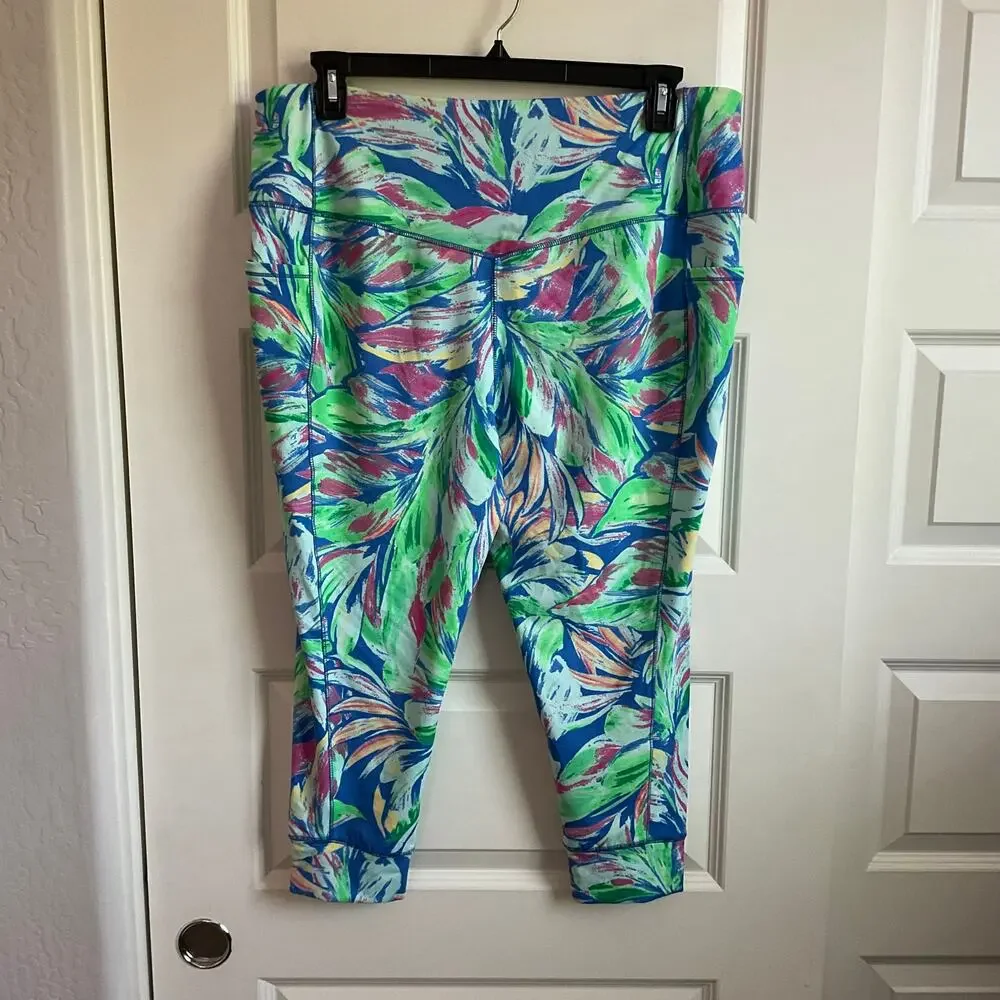 Belle Kim Gravel Tropical Leaf Print Pocket Jogger‎ Leggings - Size XLP